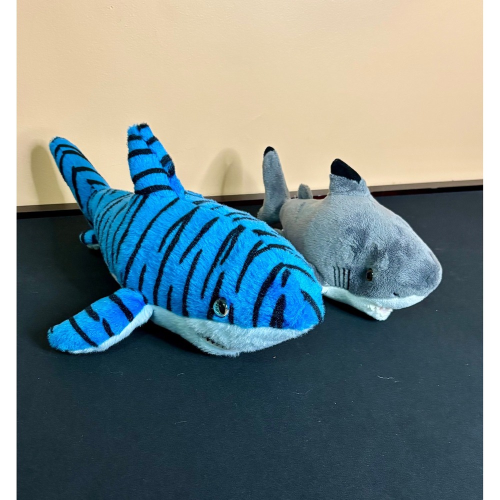 Aurora Destination Nation Shark Plush Lot 14" Blue Tiger 9" Blacktip Reef